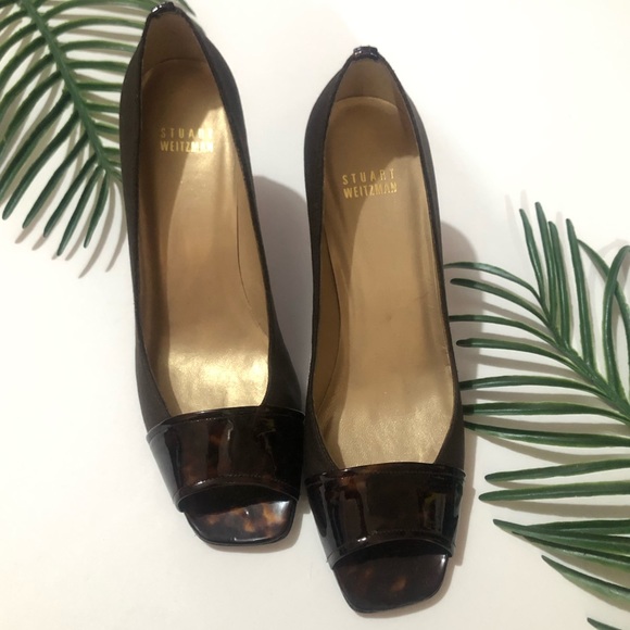 Stuart Weitzman Tortoise Brown Open Toe Heel Sz 8 - Picture 2 of 3